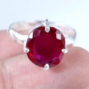 CERTIFIED 9.10CT NATURAL Red Sapphire Cushion Cut S925 Sterling Silver Ring